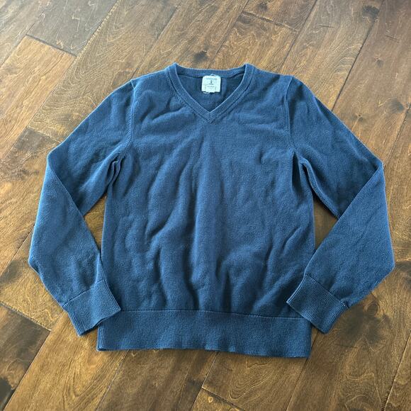 Lands' End Boys Medium 10/12 Sweater Navy Blue V Neck Preppy Knit Pullover - Picture 1 of 4